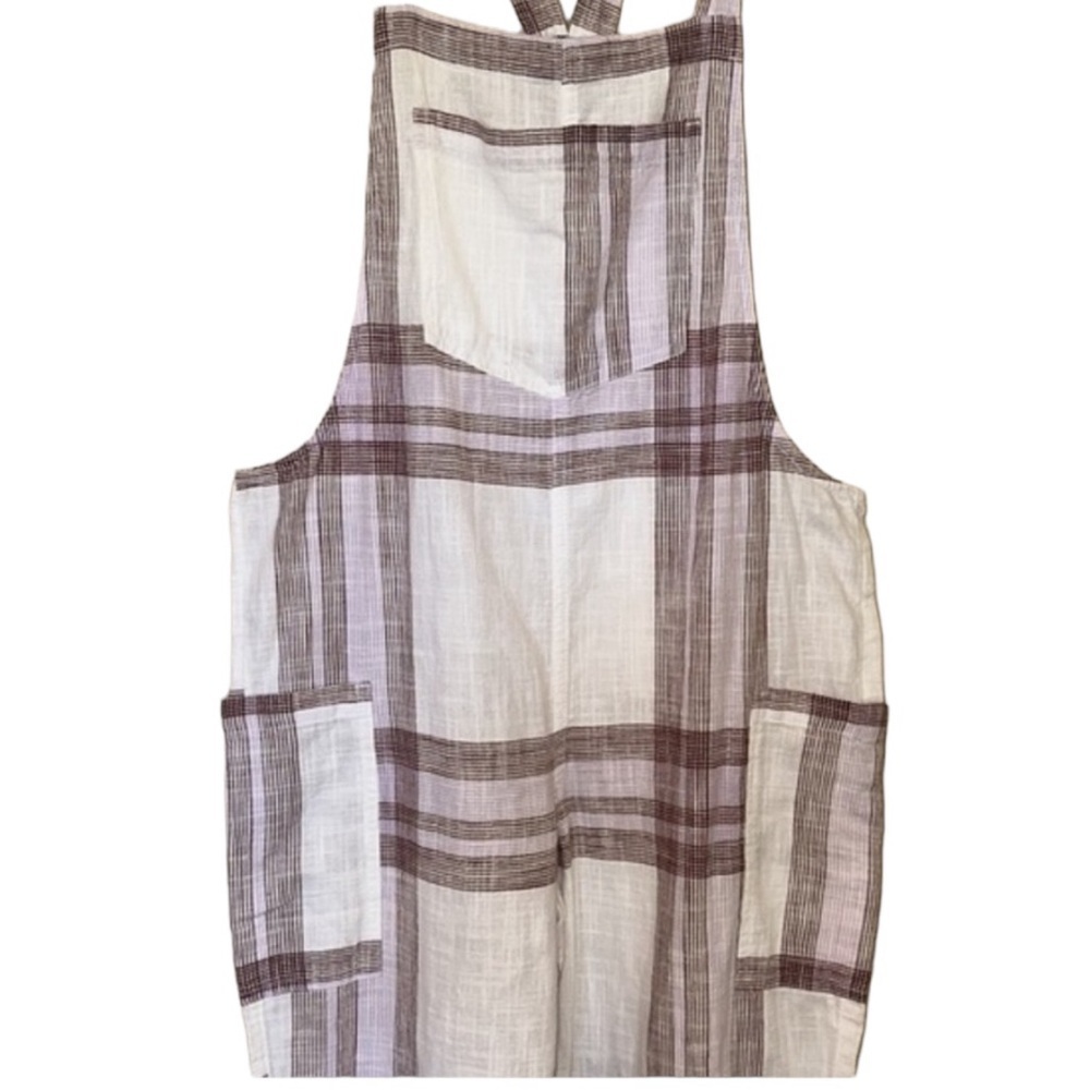 NWT Aerie jumpsuit romper overall pants white purple plaid pockets cropped Sz S - Picture 6 of 12